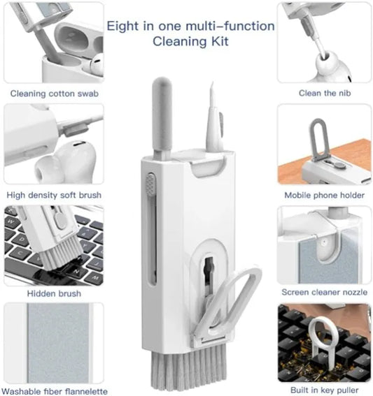 Multifunctional 8-in-1 Gadget Cleaning Kit with Mobile Holder Cleaning Pen, Screen Cleaner Spray, Cleaning Brush, for Smartphone, Tablet, Laptop, Earbuds - Armaa Store