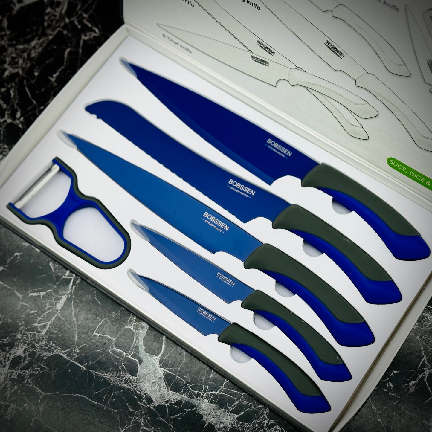 Bobssen 6pcs Kitchen Knife Set With Ceramic Peeler