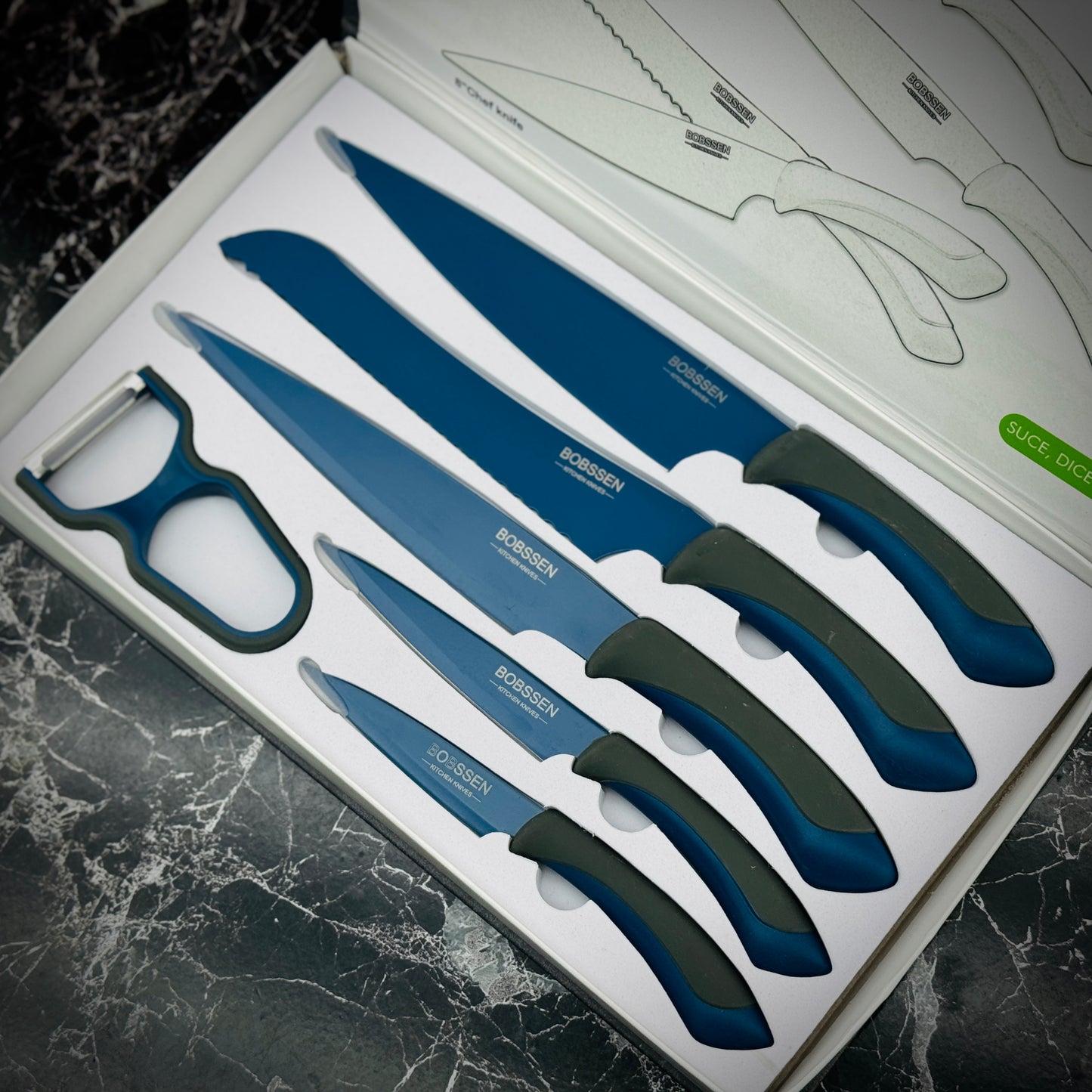 Bobssen 6pcs Kitchen Knife Set With Ceramic Peeler