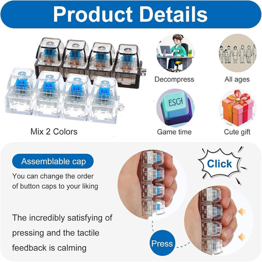 Mechanical Keyboard Switch Fidget Toy Keychain with 4 Clear Switches & LED Light