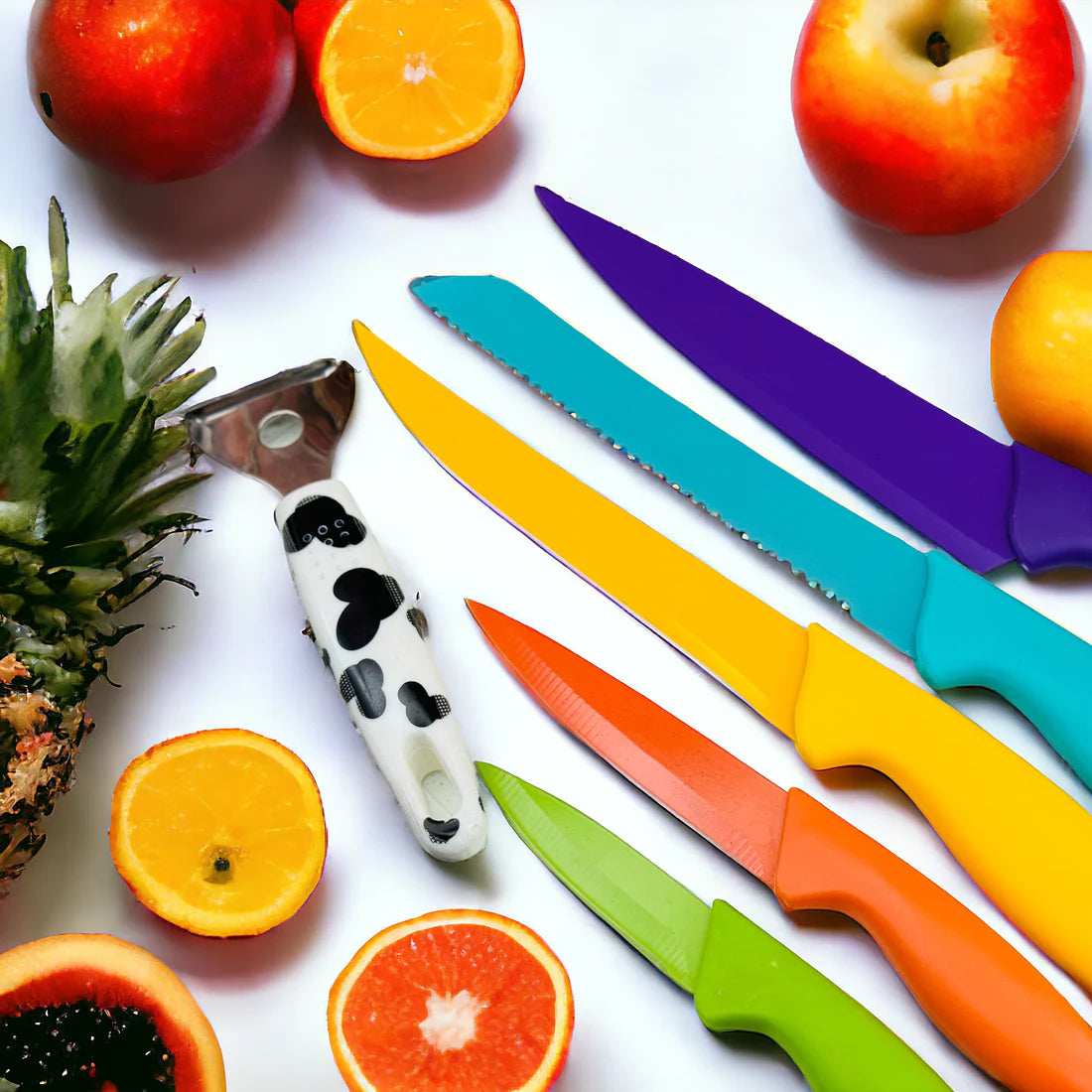 Cutting Board with 5 knives set with potato pillar