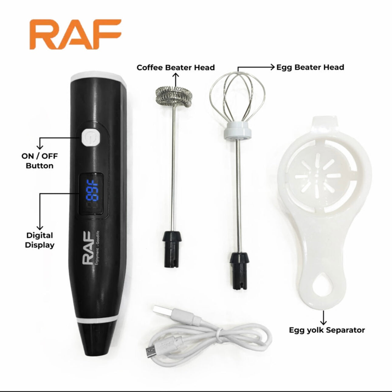 RAF Rechargeable Coffee Beater & Egg Whisker R.322 with 3 speeds & Digital Display - Armaa Store