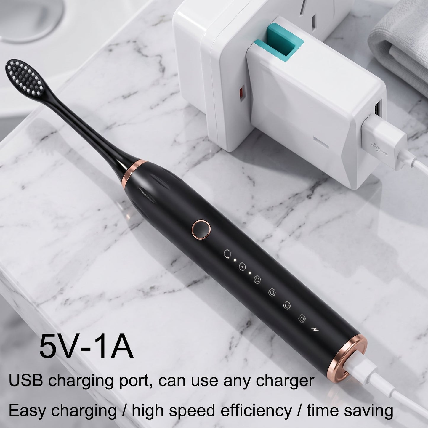 IPX7 Sonic Electric Toothbrush – Rechargeable Waterproof Toothbrush with 4 Brush Heads