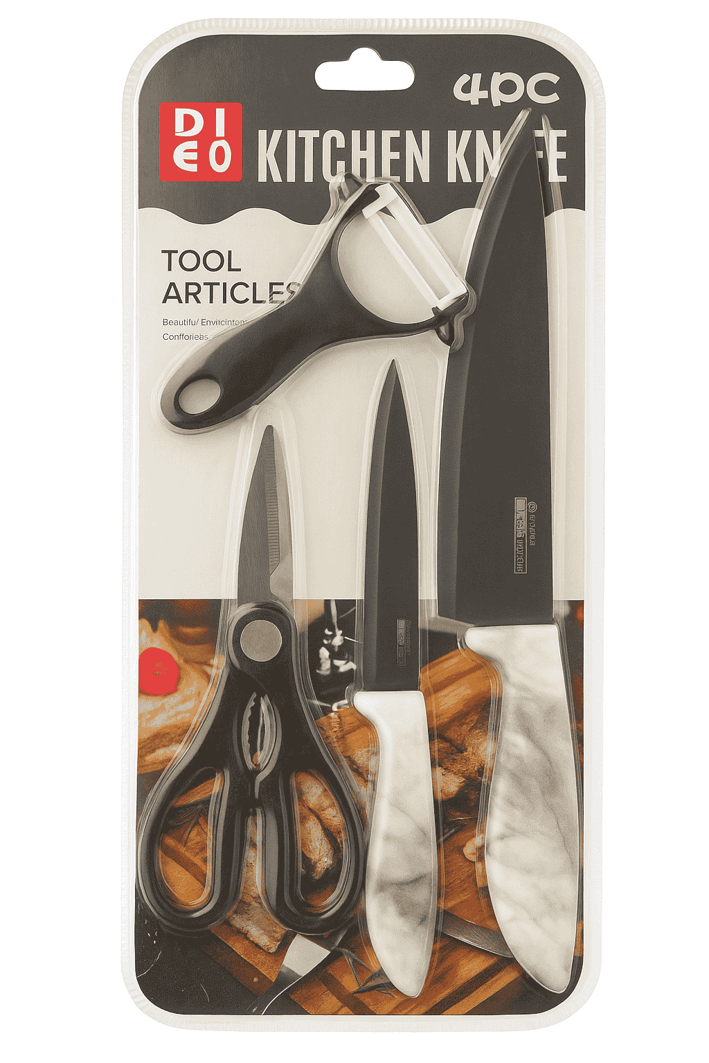 Dieo_4 Piece Marble Coated Kitchen Knife Set