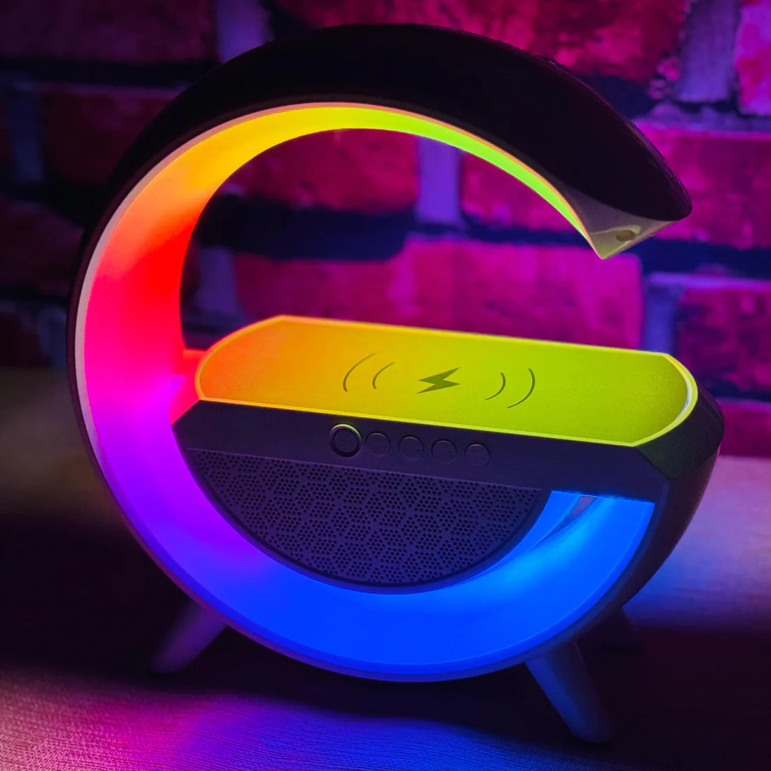 G Shaped RGB LED lamp Bluetooth speaker with wireless charger