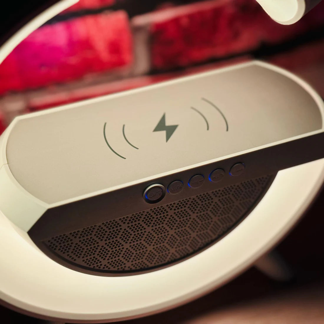 G Shaped RGB LED lamp Bluetooth speaker with wireless charger