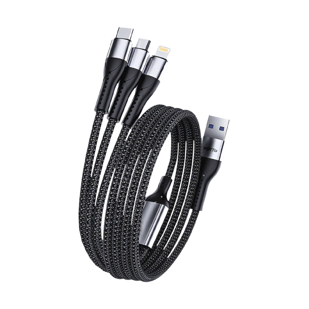 Multifunctional charging cable with multiple connectors on a white background