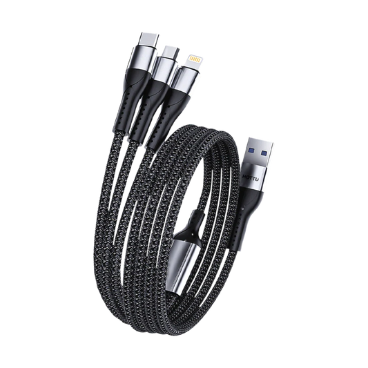 Multifunctional charging cable with multiple connectors on a white background