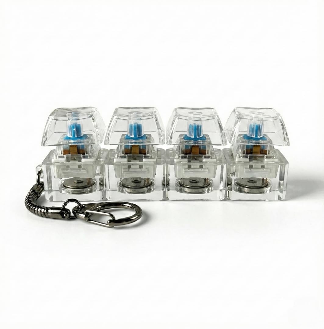 Mechanical Keyboard Switch Fidget Toy Keychain with 4 Clear Switches & LED Light