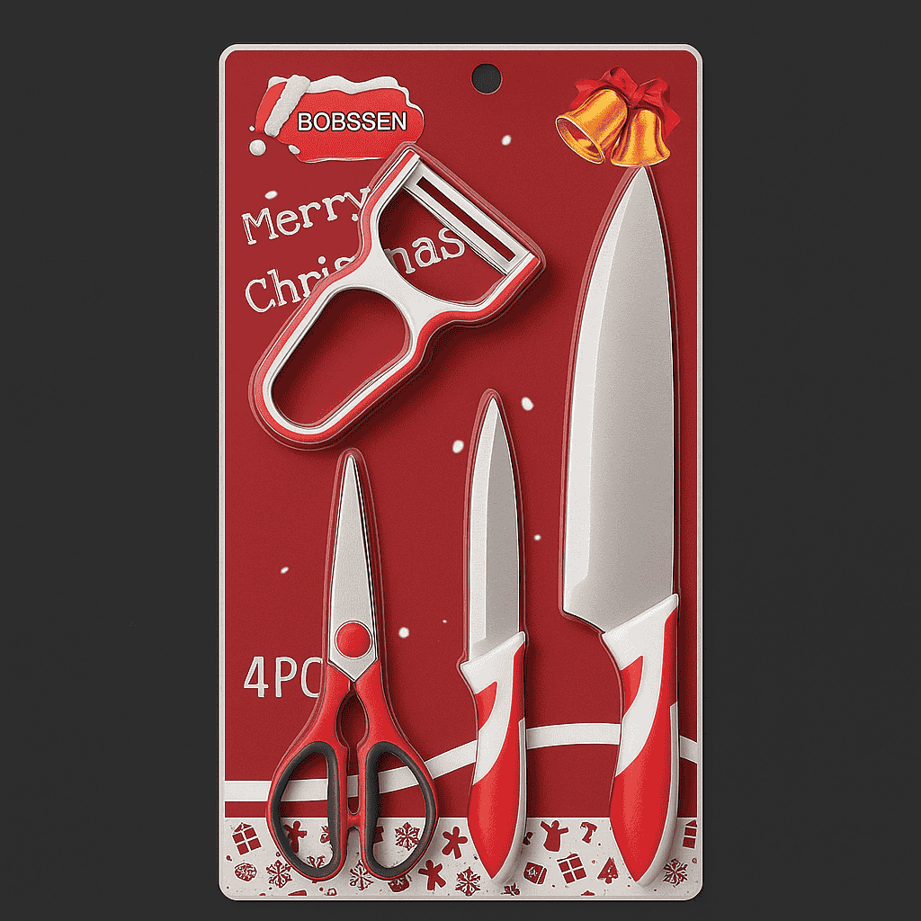 Bobssen 4 Pieces Christmas Gift Edition Kitchen Knife Set