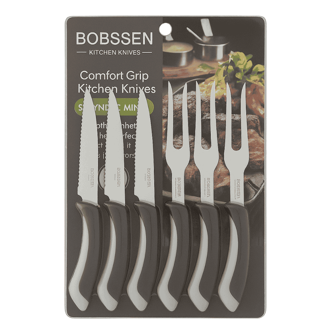 Bobssen 6-Piece Grill Forks and Serrated Steak Knives Set
