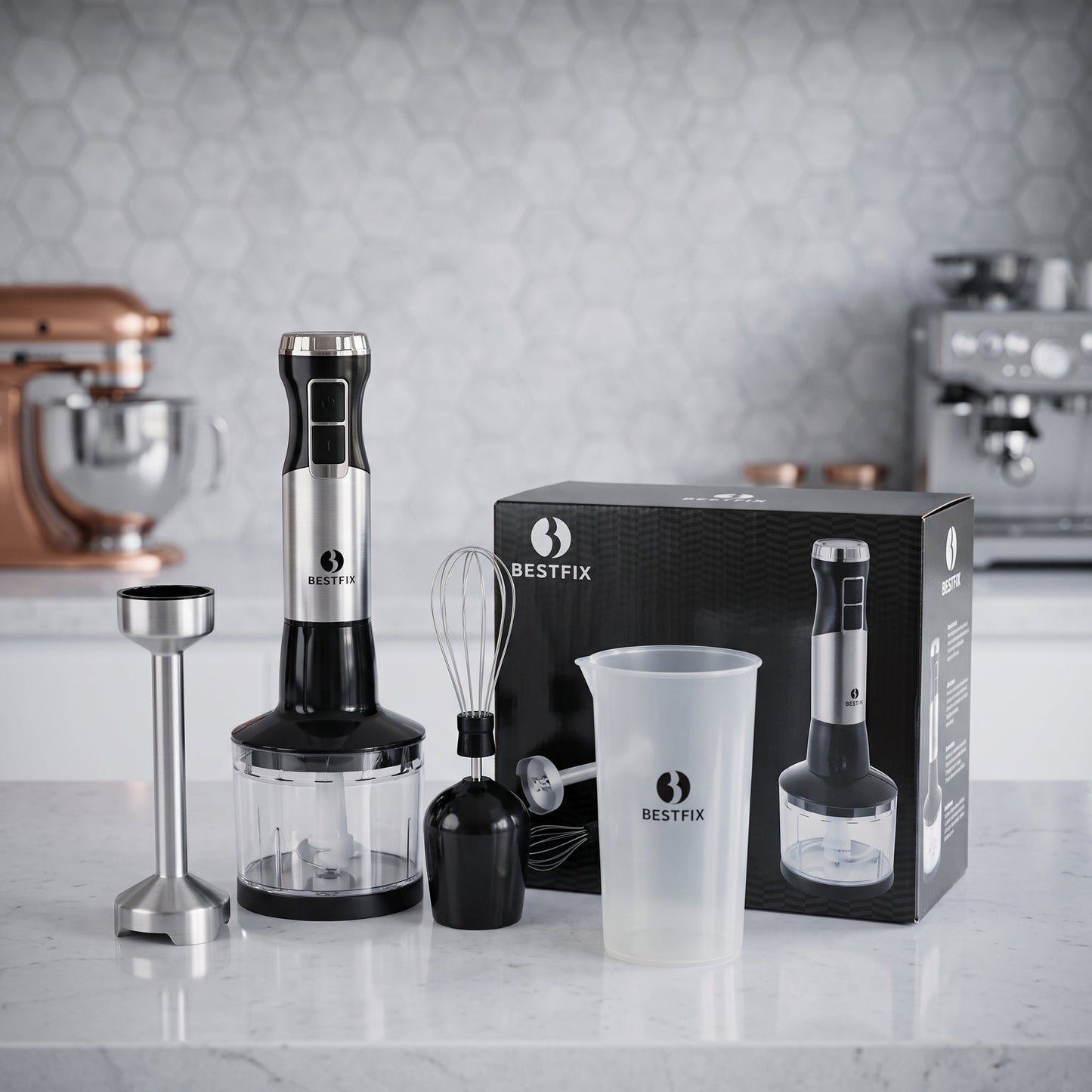4-in-1 Electric Hand Blender Set | Stainless Steel Immersion Blender with Chopper & Whisk