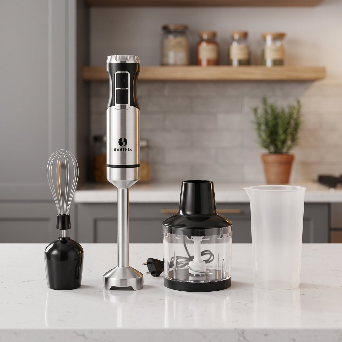 4-in-1 Electric Hand Blender Set | Stainless Steel Immersion Blender with Chopper & Whisk