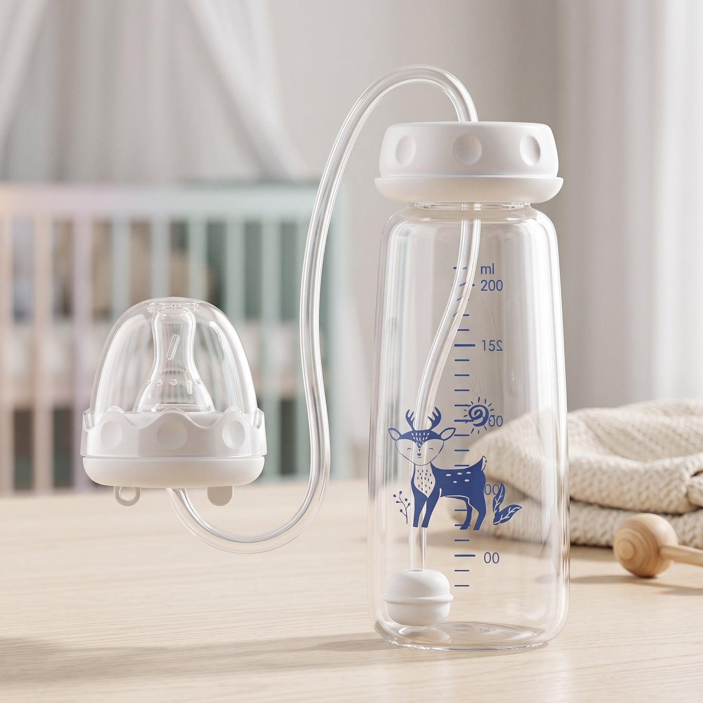 Hands-Free Baby Feeding Bottle 240ml – BPA-Free Anti-Colic Baby Feeder with Silicone Straw for Newborns & Infants
