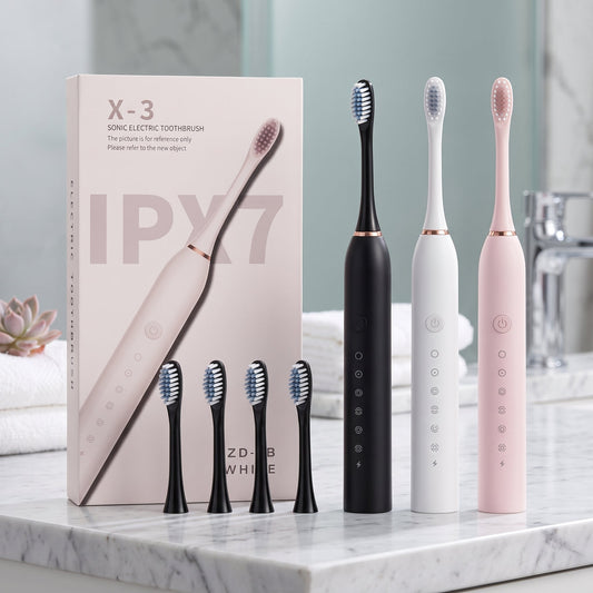 IPX7 Sonic Electric Toothbrush – Rechargeable Waterproof Toothbrush with 4 Brush Heads